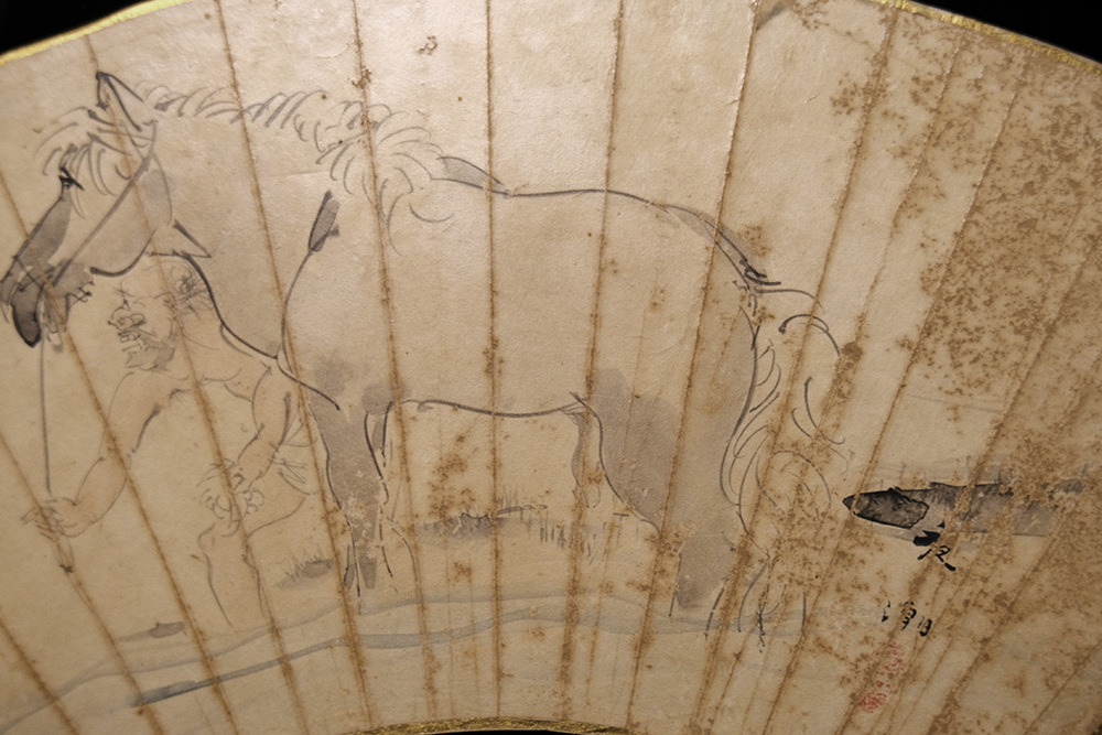 CS4035＞【真作】矢野夜潮 肉筆画扇面／江戸時代後期の画家 山口素絢門人